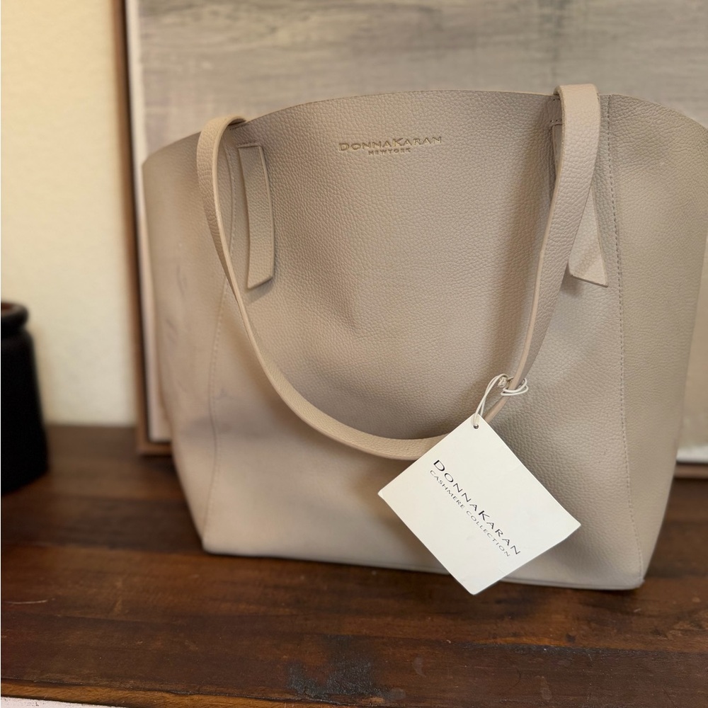 Donna Karan Pebbled Leather Tote in Light Taupe
